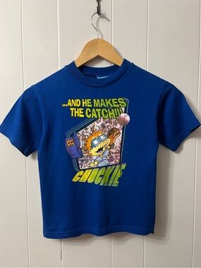 Rare Vintage Rugrats T-shirt Chuckie Baseball Viacom And He Makes the Catch 1999